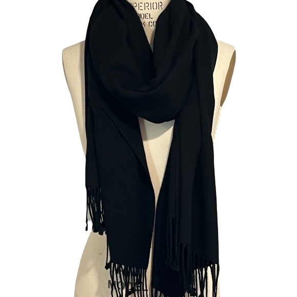 Black Pashmina Pure Cashmere Scarf Made In Nepal - Picture 1 of 6